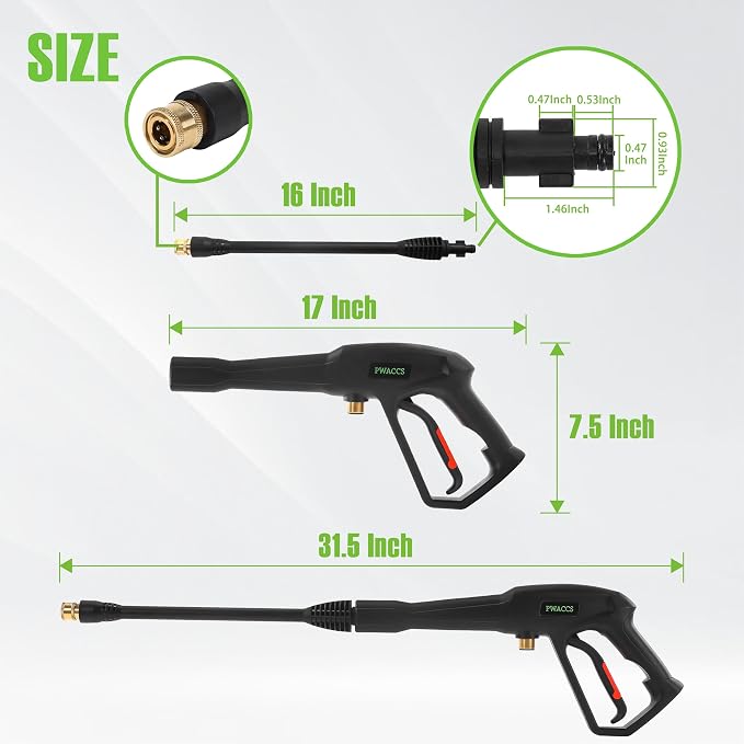 PWACCS Pressure Washer Gun and Hose Kit, 25 FT Power Washer Hose with Replacement Lance Wand, 5 Nozzle Tips, M22-14 Fitting, Compatible with Ryobi, Green Works & Karcher