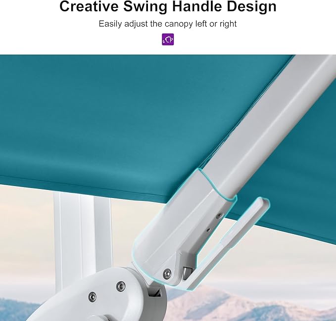 PURPLE LEAF 9' X 12' Right-left Tilt White Cantilever Umbrella with Base Patio Outdoor Swivel Umbrellas with Aluminum Tilt Offset Umbrella with 360° Rotation for Deck Pool, Turquoise