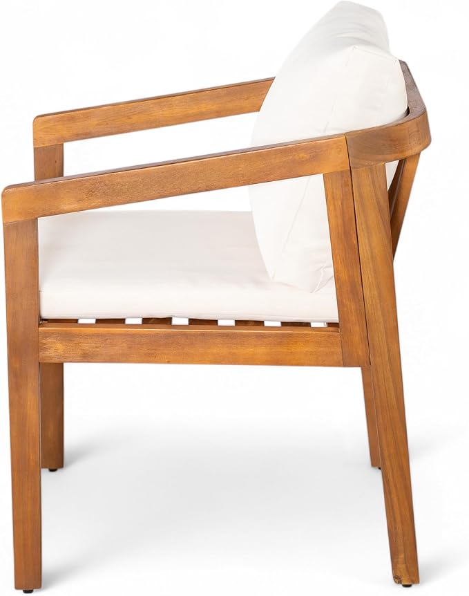 Christopher Knight Home Linda Patio Acacia Wood Dining Table Set for 4, Outdoor Rectangular Dinner Table and Chairs Set with Slatted Panel Design, Outdoor Furniture Set for Garden, Natural