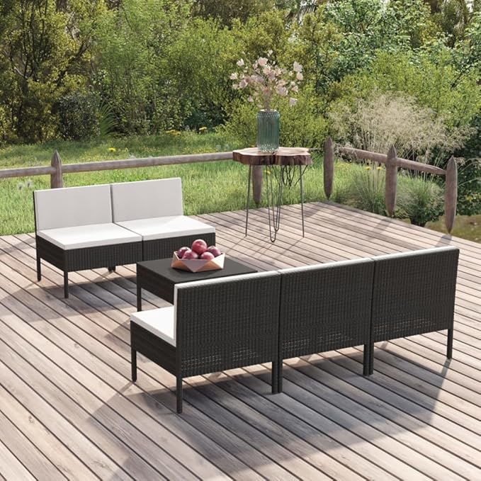 6 Piece Patio Lounge Set with Cushions,Patio Sofa,Outdoor Daybed,Patio Seating,Outdoor Furniture Sets,Patio Conversation Sets,Modern Set,Outdoor Patio Chairs,for Backyard,Garden,Poly Rattan Black