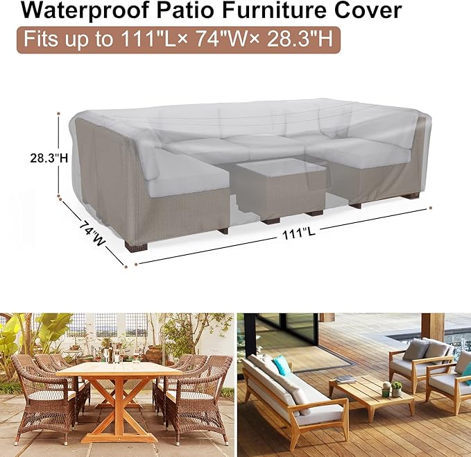 Patio Furniture Set Cover Waterproof, Mrrihand Outdoor Sectional Sofa Set Cover Heavy Duty 600D Table and Chair Set Cover 111" L× 74" W× 28.3" H