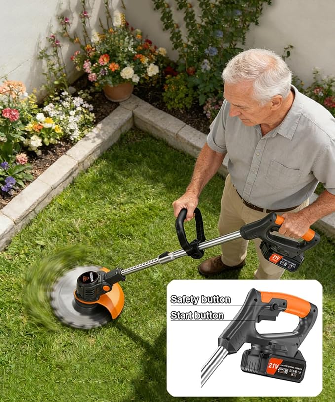 21V Battery Weed Wacker Cordless – 650W Motor & 6000 RPM Battery Powered Weed Wacker Eater with 2X 2.0Ah Batteries, Powerful Electric Weed Wacker Cordless for Effortless Garden & Lawn Care