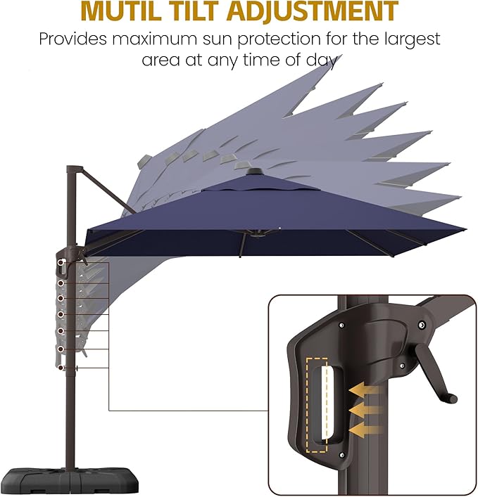 HASLE OUTFITTERS 9x12 FT Patio Cantilever Umbrella with Base, Outdoor Offset Large Rectangular Heavy Duty Umbrellas with 360° Rotation for Pool Garden Deck，Navy