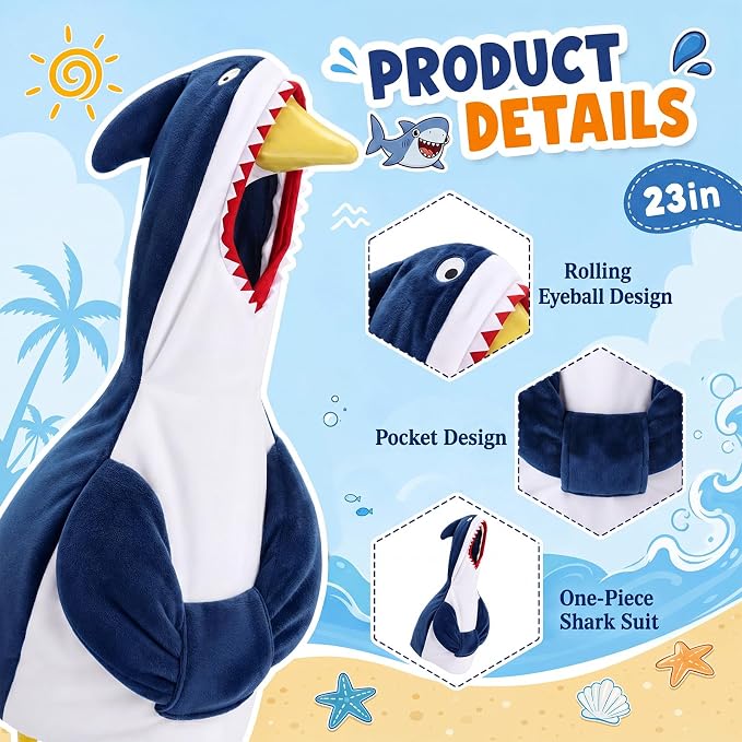 Porch Goose Outfit Set for 23 Inch Porch Goose Costume Statue Clothes with Shark Themed Costumes for Yard, Lawn, Patio, Garden, Cartoon Birthday, Festive