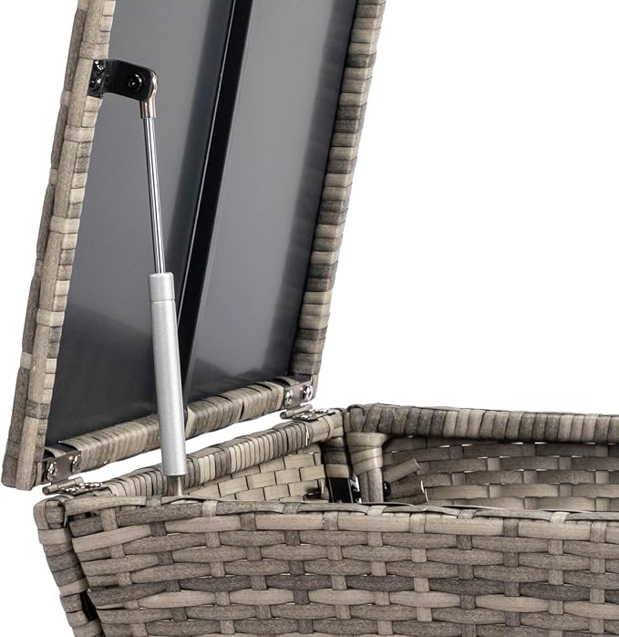 Outdoor Storage Side Table with Lid – PE Wicker Patio Table, 13-Gallon Square Bin for Hose, Cushions – All-Weather Rattan Deck Furniture (Grey)