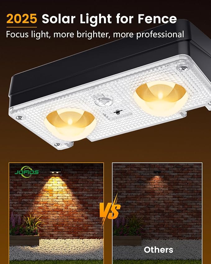 JOFIOS Solar Fence Lights Outdoor Waterproof, 80 Lumens Solar Lights for Fence with Warm White & RGB 8 Colors,Outdoor Solar Light for Deck, Patio, Backyard, Fence, Railing (8-Pack-Black)