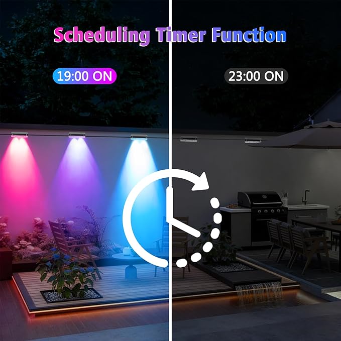 ZAIYW Outdoor Fence Lights 50ft 8 Pack, Smart RGB Build in Chip Color Changing Deck Lights with Timer Remote APP, Plug in LED String Lights Waterproof for Backyard Garden Patio Decor
