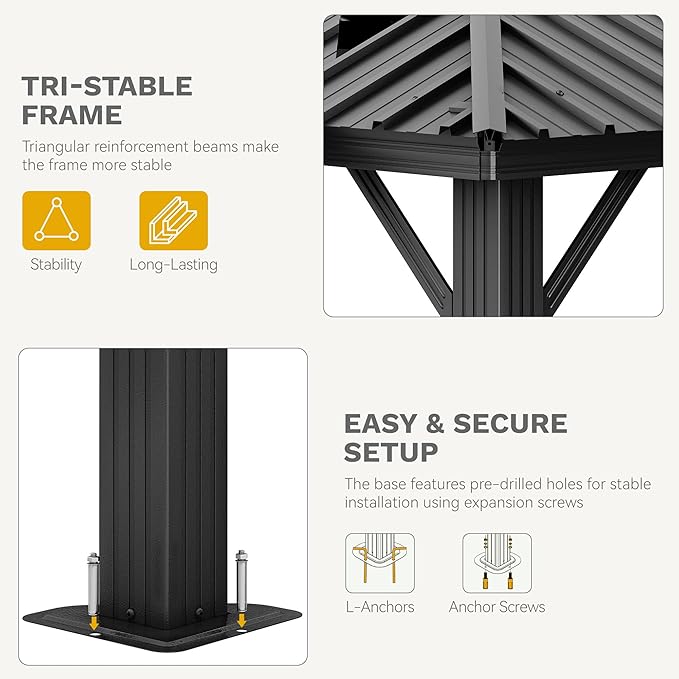 DWVO 10x12ft Hardtop Gazebo Double Roof with Nettings and Curtains, Heavy Duty Galvanized Steel Outdoor Vertical Stripes Roof for Patio, Backyard, Deck, Lawns, Grey