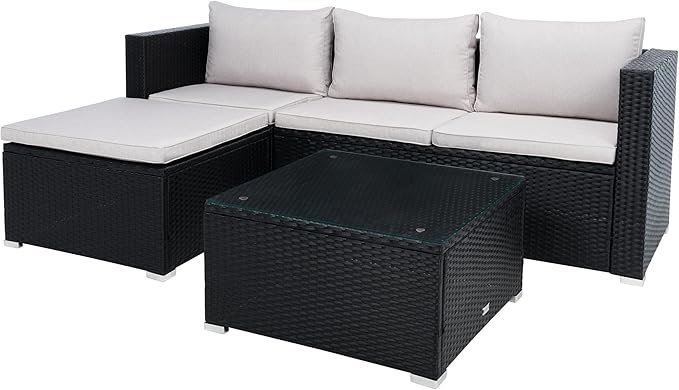 SAFAVIEH Outdoor Collection Madalina Black/Light Grey Wicker Conversation Patio Set