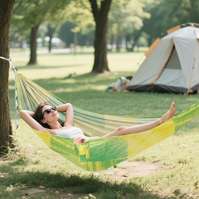 Irregular Tie-dye in Yellowish-Green 330lb Capacity Hammocks with Portabl Carry Bag Swing Hammock for Outside Patio Garden macas mexicanas de Patio para Adulto