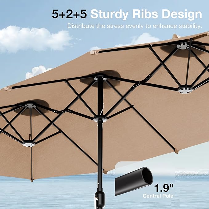 Joyside 13FT Large Patio Umbrella, Outdoor Double Sided Umbrella, Rectangle Umbrella with Crank Handle, 12 Sturdy Ribs for Deck, Porch and Pool