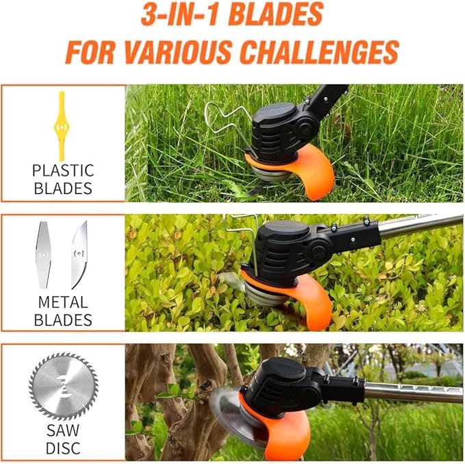 Weed Wacker Battery Powered - Electric Weed Trimmer with 2X 21V Lithium Battery 3 in 1 Stringless Lightweight Grass Cutter/Weed Trimmer/Grass Edger.Suitable for Gardens, patios,and lawns. (NEW Black)