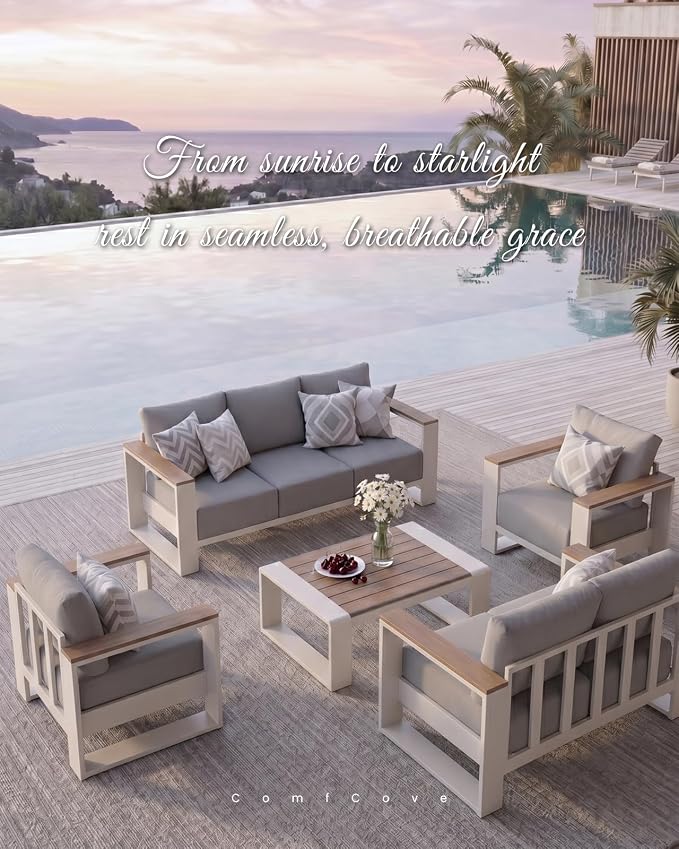 Oversized Aluminum Patio Furniture, 1 Piece Luxury Outdoor Furniture with 7.1" Extra Thick Cushion, Modern Outdoor Sectional Loveseat for Porch, Garden and Deck, Gray