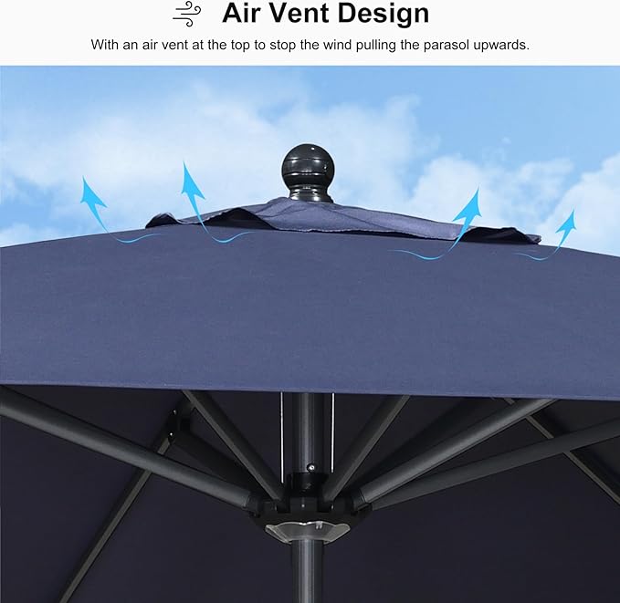 PURPLE LEAF 10' x 10' Square Patio Umbrella Outdoor Table Umbrella Aluminum Frame Market Umbrella Sun Umbrella with 8 Sturdy Ribs for Garden Deck Lawn Pool Navy Blue