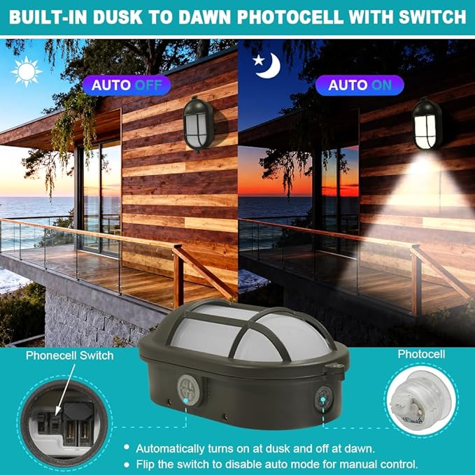 2-Pack LED Fence Light RGBCW Color Changed Deck Light Daylight Sensor IP65 Waterproof Step Lights 28w/24w/20w Outdoor Lights for Patio Backyard Stair Porch Pool Dusk Dawn Outdoor Flood Lights