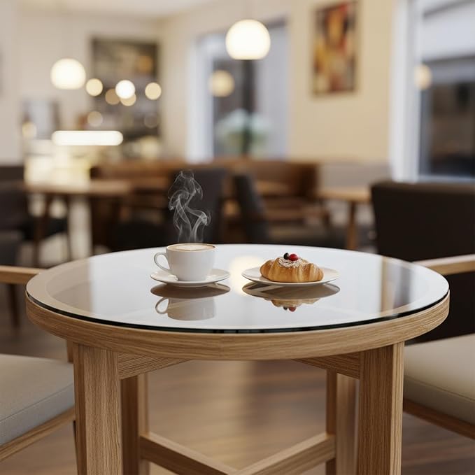 20 inch Round 1/4" Thick Pencil Polished Edge Glass Table Top with 6 Bumpers - Tempered, Scratch Resistant & Safety Replacement Glass Designed for Dining, Coffee, Patio & End Tables