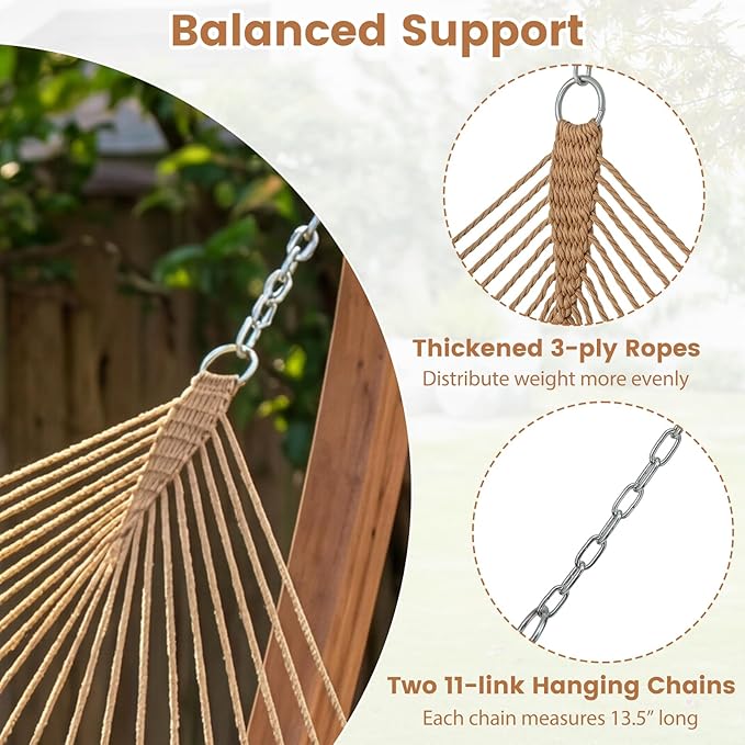 Tangkula 10.5FT Caribbean Double Hammock, Heavy Duty Portable Hammock with Curved Spreader Bars, Soft-Spun Polyester Rope, 2 Person Outdoor Hammocks for Outside, 600 lbs Max Load