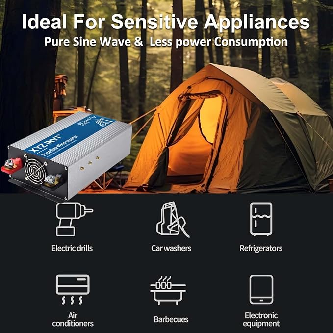 1800W Pure Sine Wave Power Inverter DC 24V to AC 110V 120V, 3600W Peak Power with 4 AC Outlets and LED Display for Car, Truck, Solar, Home Off Grid Over 90% Efficiency