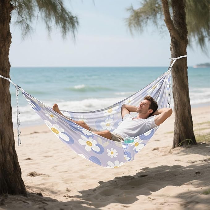 Camping Hammock Outdoor Hammocks for Outside White Flower Lilac Beach Trees Portable Lightweight with Pockets Tree Straps Indoor Small
