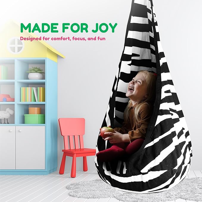 Calming Sensory Swing — Indoor Sensory Hammock for Kids & Adults, Supports up to 170 lb (77 kg), Double-Layer Canvas Fabric, Hanging Hardware Included, Black-White
