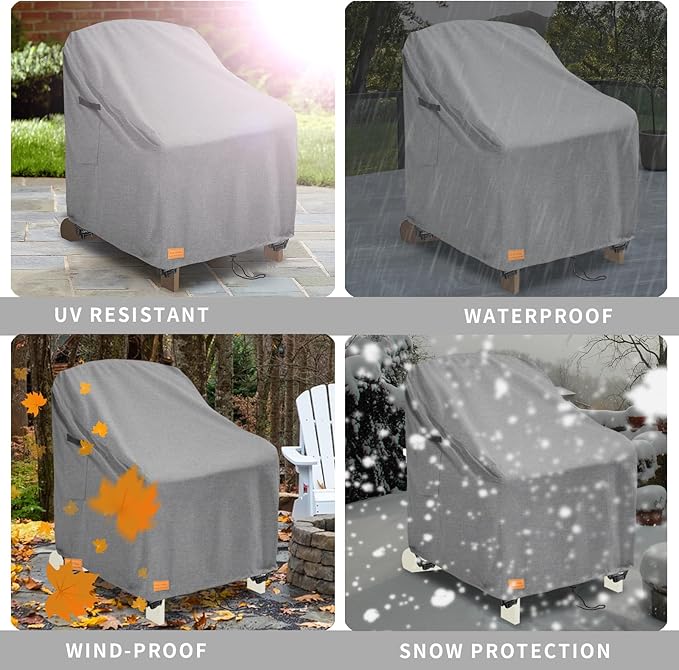 Outdoor Adirondack Chair Covers 28W x 32D x 35H Inches, Patio Furniture Covers Waterproof Heavy Duty Outdoor Swivel Chair Cover,Gery