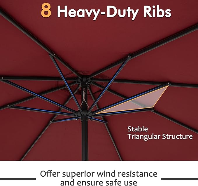Tangkula 8.5 FT Patio Umbrella, Double-Tier Outdoor Umbrella with Crank Handle, 8 Sturdy Ribs, Sun-Protective Canopy for Market Table Pool Deck Garden Backyard (Wine)