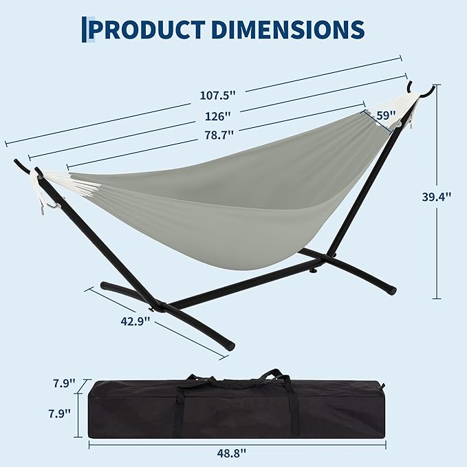 2 Person Hammocks with Stand for Outside, Double Hammocks Portable Space Saving Heavy-Duty Steel Stand for Indoor Outdoor Patio with Carrying Bag, 450 lbs Capacity