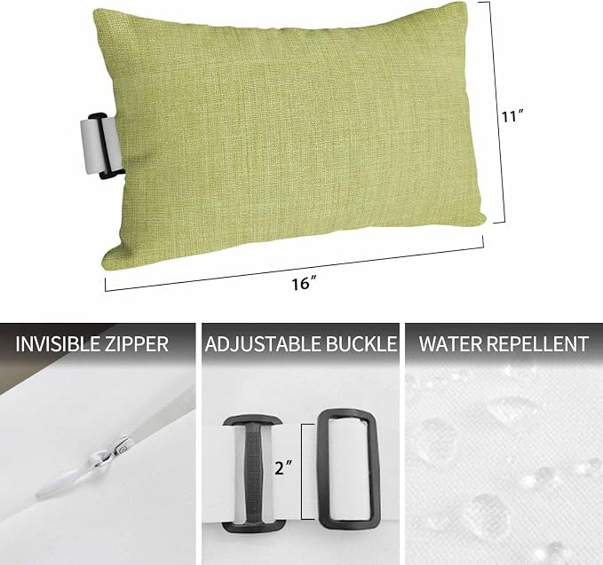 Fruit Green Outdoor Lumbar Pillow 11x16 Inch, Farmhouse Burlap Solid Green Color Modern Linen Texture Waterproof Throw Pillow Covers with Insert, Decorative Chair Cushions for Patio Garden Recliner