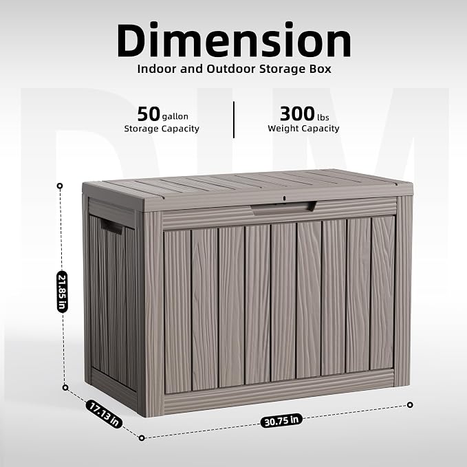 EasyUp 50 Gallon Deck Box Small Deck Box for Indoor and Outdoor,Waterproof Storage Boxs for Patio Furniture,Garden Tools,Cushions, Lockable and UV Resistant,Easy to Install(Grey)