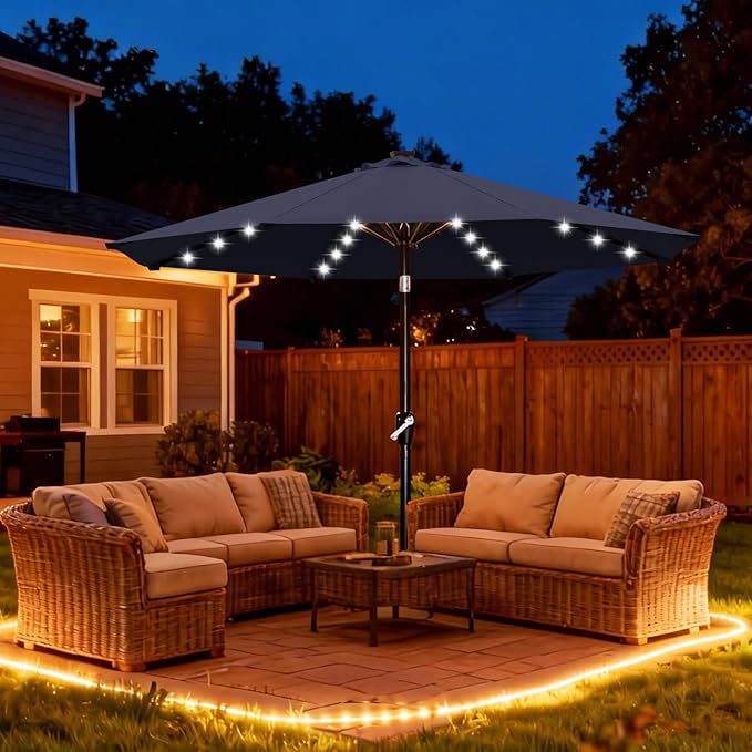 ABCCANOPY 10FT Durable Solar Led Patio Umbrellas with 32LED Lights (Navy Blue)