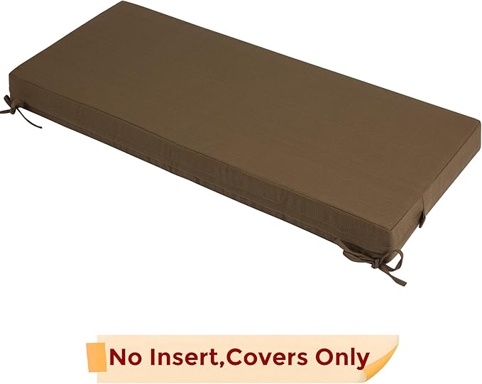 FUNHOME Outdoor Bench Cushion Cover 48 x18 x 3 inch,Water Resistant Cover with Zipper&Ties,Fade-Resistant Slipcover,Patio Porch Swing Cushion Cover Replacement Only,No Insert(Coffee Brown)