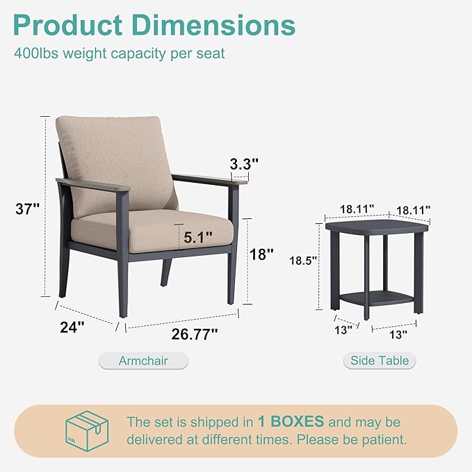 3-Piece Aluminum Patio Rocking Swivel Chair Outdoor Bistro Set, Patio Conversation Set Outdoor Patio Furniture Set with High Backrest & Thickened Cushions for Garden, Deck and Balcony, Sand