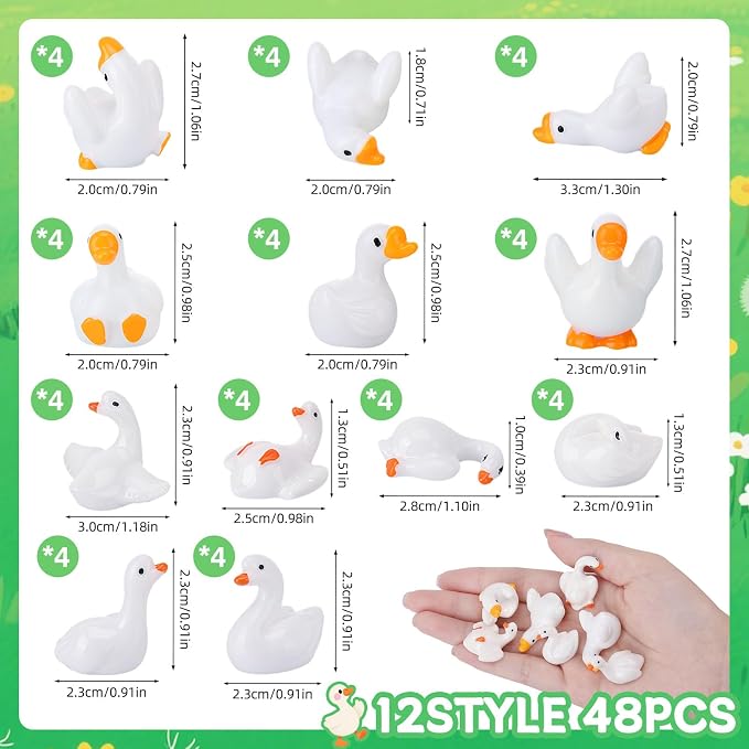 48Pcs Mini Resin Gooses Figurines 12 Styles Small Resin Geese | Garden Goose Accessories for Party Favors Bag Fillers Dollhouse Decor