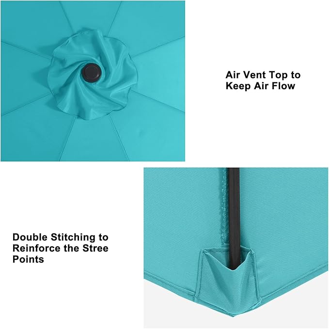 MASTERCANOPY Patio Umbrella 10 ft Replacement Canopy for 8 Ribs-Turquoise Canopy Only