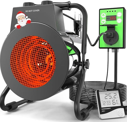 Buyplus Greenhouse Heater with Digital Thermostat, 1500W Outdoor Heaters for Patio, Overheat Protection & 3S Fast Heating, Electric Space Heater for Patio, Garage, Greenhouse, Flower House, Silver
