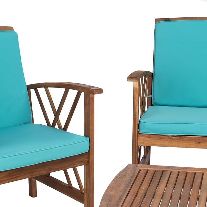 SAFAVIEH Outdoor Collection Fontana Natural/Aqua Cushion 4-Piece Conversation Patio Set