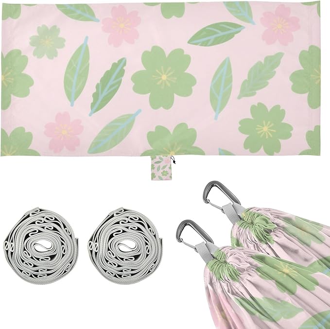 Green Floral Pink 330lb Capacity Camping Hammock with Portabl Carry Bag Hanging Hammock for Outside Patio Backyard Poolside hamacas para Patio