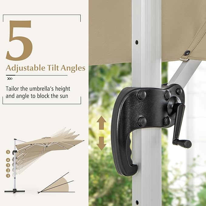 Cantilever Patio Umbrella Aluminum Offset Umbrella with 360-Degree Rotation & Adjustable Tilt, Large Patio Offset Umbrella for Garden, Pool, Backyard & Deck