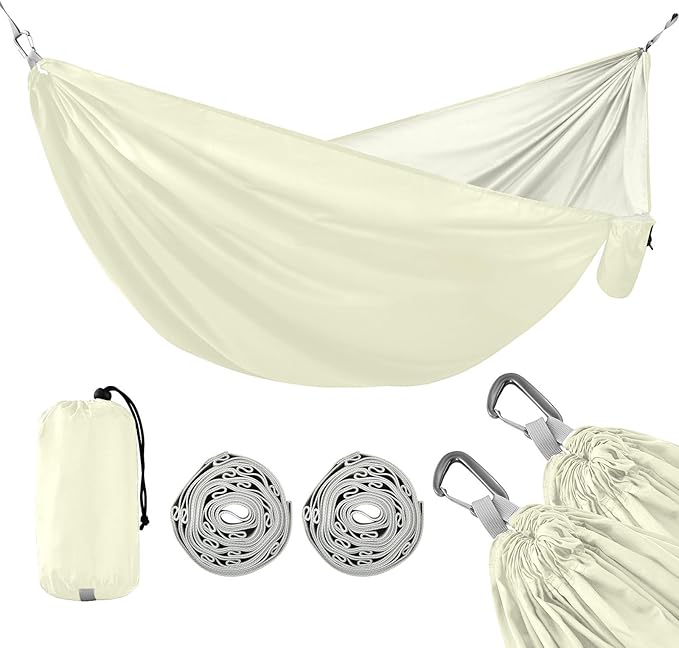 Light Yellow Solid Color Pure Plain 330lb Capacity Camping Hammock with Portabl Carry Bag Swing Hammock for Patio Backyard Lounge Base hamacas para adultos con soporte