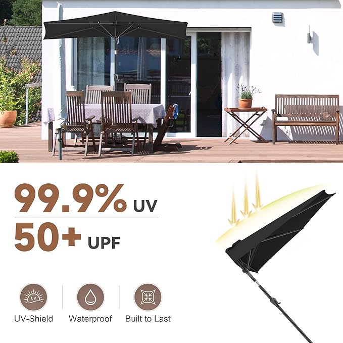 FLAME&SHADE 9ft Half Patio Umbrella - Half Outdoor Umbrella with Tilt UV Protection Waterprool, Half Round Table Umbrella for Wall Balcony, Pool, Porch, Garden, Deck, Market, Backyard (Black)