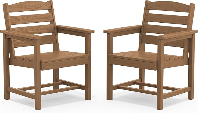 SERWALL Outdoor Dining Chairs Set of 2, All-Weather HDPE Patio Chair with 19.7" Widened Seat, for Backyard, Garden, Brown