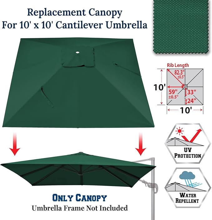 BenefitUSA Outdoor Canopy Top Cover Only Replacement Canopy for 10'x10' ROME Cantilever Patio Umbrella (Canopy Only)