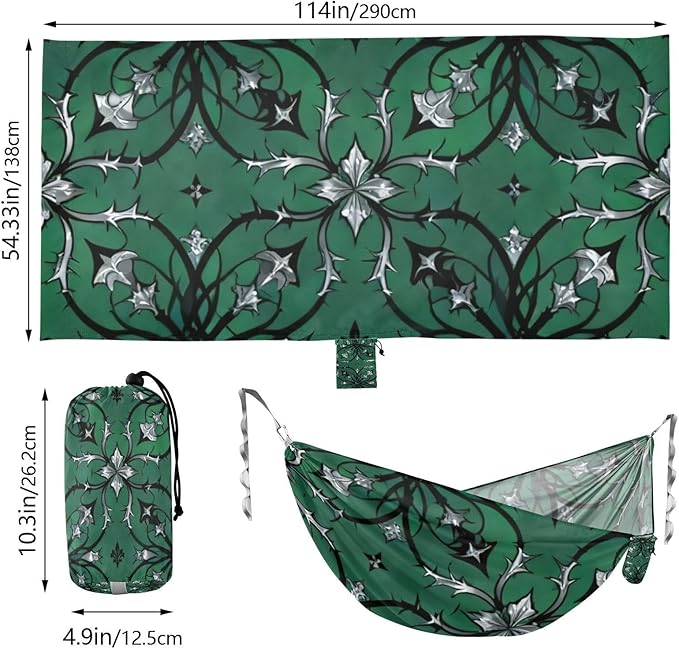 Green Gothic Floral Outdoor Hammocks with Tree Straps Cloth Hammock for Camping Travel Accessories