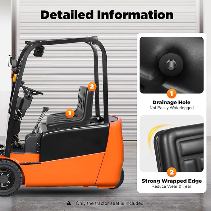 Universal Tractor Forklift Concave Convex Grain+Rail Seat, PVC Garden Tractor Seat Lawn Mower Seat w/Adjustment Handle,Lawn Tractor Seat w/Drainage Hole