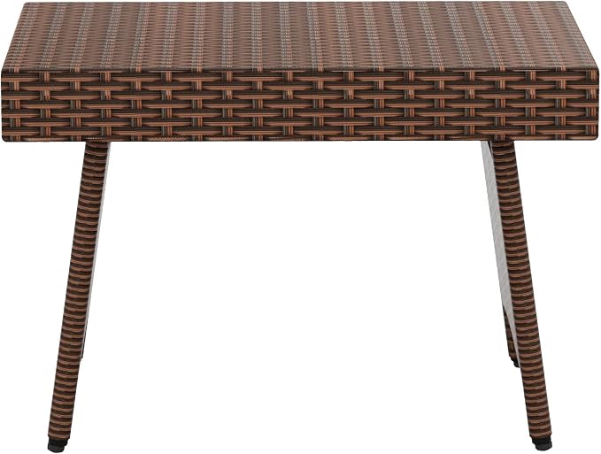 WO Wicker Rattan Foldable Folding Side Table, UV and Water Resistant Great for Any Outdoor Spaces Like Patio Garden Deck Porch Backyard Balcony Lawn (Brown)