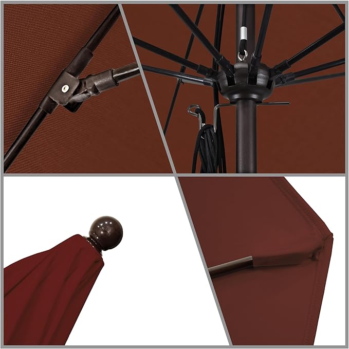 California Umbrella 11' Round Aluminum/Fiberglass Umbrella, Pulley Lift, Bronze Pole, Sunbrella Henna Fabric