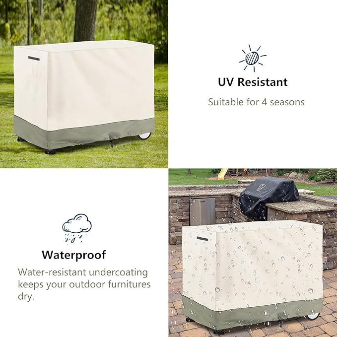 Bitubi Outdoor Dining Cart Cover for Royal Gourmet Double-Shelf Movable Dining Cart Table, Heavy Duty Waterproof Prep Table Cover with Split Zipper, Compatible with 40 inch Utility Cart, Beige