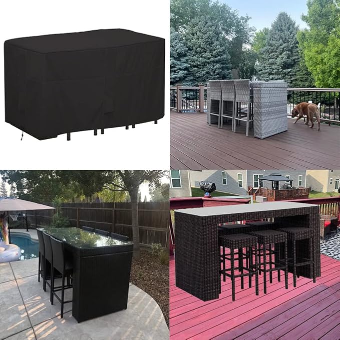 Outdoor Bar Height Dining Set Cover Heavy Duty Waterproof Patio Dining Set Cover for Rectangular 6 - Person 60'' Long Bar Height Dining Set, Black