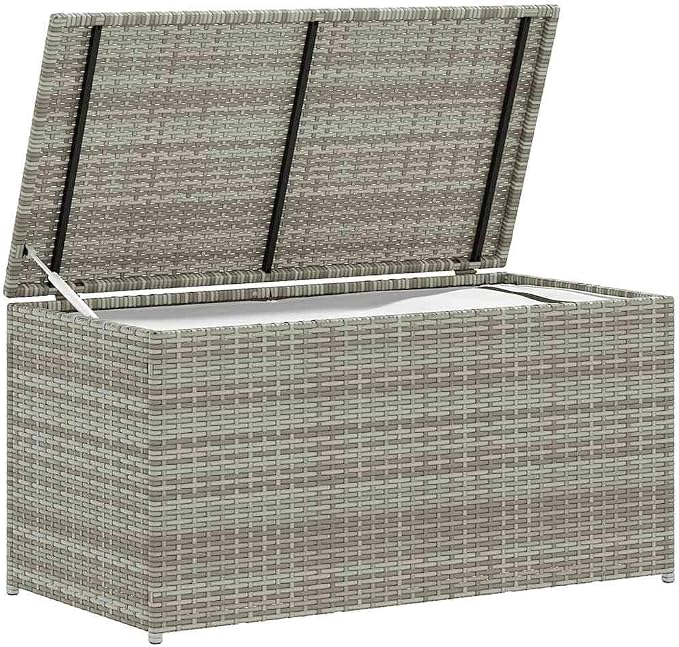Poly Rattan Patio Storage Box 39.4x19.7x19.7 Inches Gray Outdoor Deck Box with Zippered Liner for Garden Pool Toys and Furniture Cushions