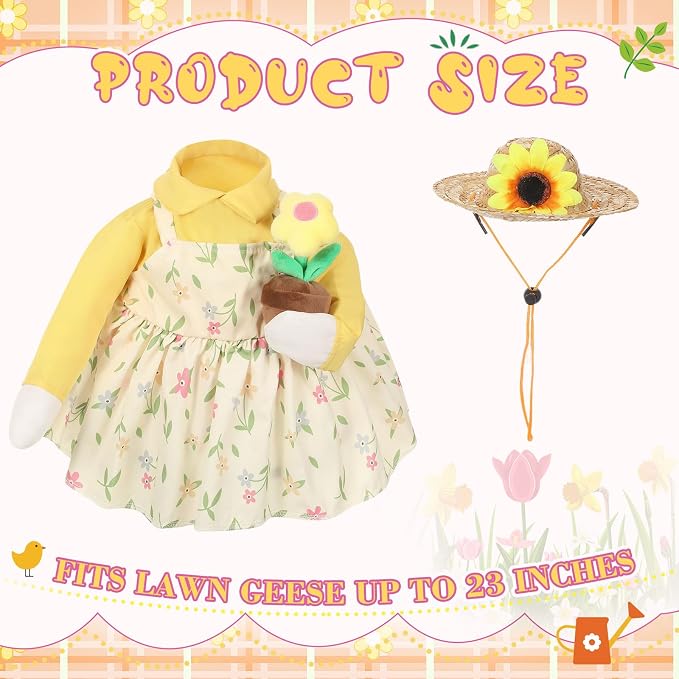 FuWeave Summer Goose Outfit Sunflower Porch Goose Clothes for 23" Large Statue Outdoor Patio Yard Lawn Art Decoration